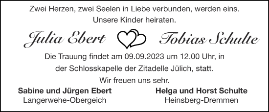 Glückwunschanzeige von Julia und Tobias  von Zeitung am Sonntag