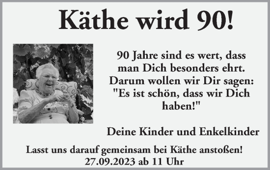 Glückwunschanzeige von Käthe  von Zeitung am Sonntag