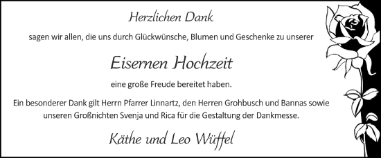 Glückwunschanzeige von Käthe und Leo Wüffel von Zeitung am Sonntag