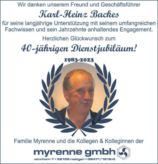 Glückwunschanzeige von Karl-Heinz Backes von Aachener Zeitung