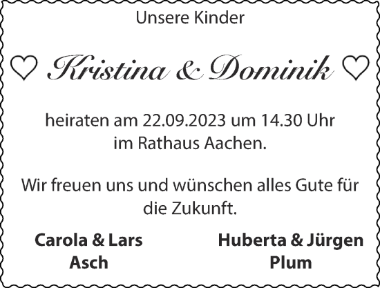 Glückwunschanzeige von Kristina & Dominik  von Zeitung am Sonntag