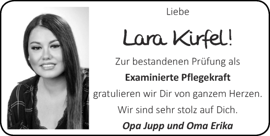 Glückwunschanzeige von Lara Kirfel von Zeitung am Sonntag
