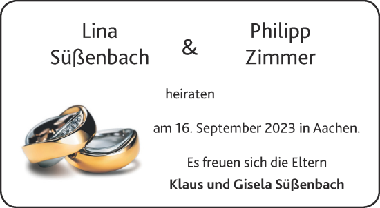 Glückwunschanzeige von Lina und Philipp Zimmer von Aachener Zeitung