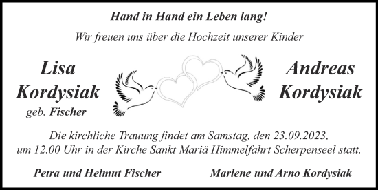 Glückwunschanzeige von Lisa und Andreas Kordysiak von Zeitung am Sonntag