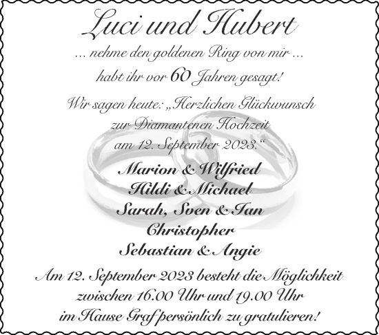 Glückwunschanzeige von Luci und Hubert  von Zeitung am Sonntag