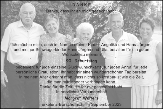 Glückwunschanzeige von Margret Welters von Zeitung am Sonntag