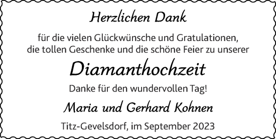 Glückwunschanzeige von Maria und Gerhard Kohnen von Zeitung am Sonntag