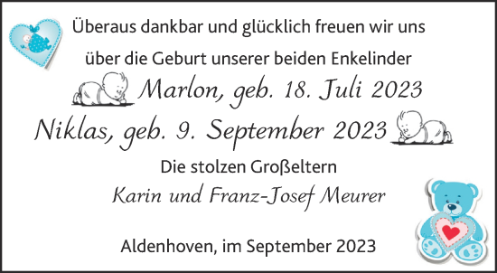 Glückwunschanzeige von Marlon und Niclas  von Aachener Zeitung