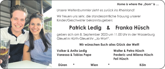 Glückwunschanzeige von Patrick und Frank  von Zeitung am Sonntag