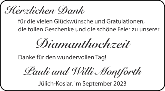 Glückwunschanzeige von Pauli und Willi Montforth von Aachener Zeitung