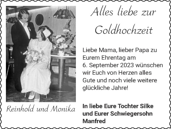 Glückwunschanzeige von Reinhold und Monika  von Zeitung am Sonntag