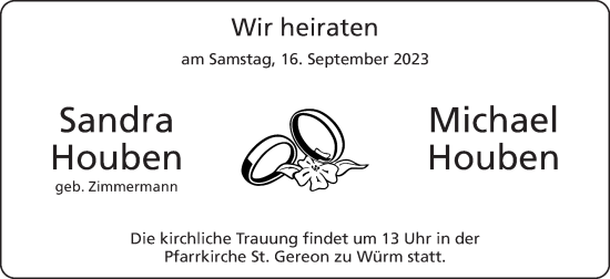 Glückwunschanzeige von Sandra und Michael Houben von Zeitung am Sonntag