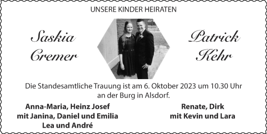 Glückwunschanzeige von Saskia und Patrick  von Zeitung am Sonntag