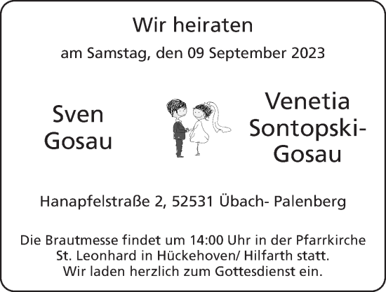 Glückwunschanzeige von Sven und Venetia  von Zeitung am Sonntag