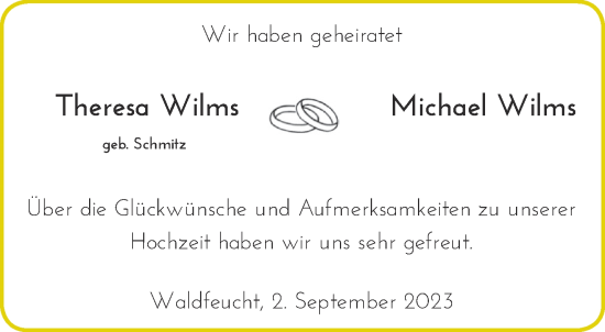 Glückwunschanzeige von Theresa und Michael Wilms von Aachener Zeitung