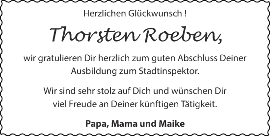 Glückwunschanzeige von Thorsten Roeben von Zeitung am Sonntag