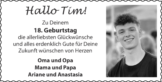 Glückwunschanzeige von Tim  von Zeitung am Sonntag
