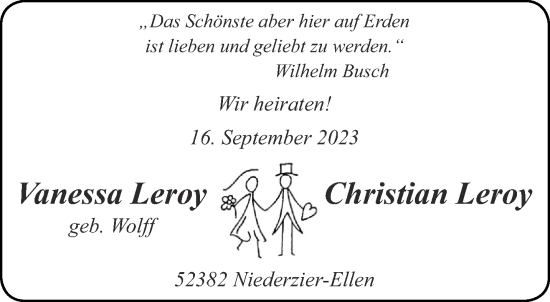 Glückwunschanzeige von Vanessa und Christian Leroy von Aachener Zeitung
