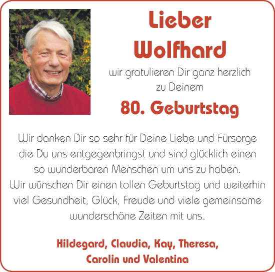 Glückwunschanzeige von Wolfhard wird 80 Jahre  von Aachener Zeitung