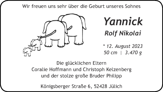 Glückwunschanzeige von Yannick Rolf Nikolai  von Zeitung am Sonntag