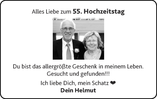 Glückwunschanzeige von 55 zigsten Hochzeitstag  von Zeitung am Sonntag