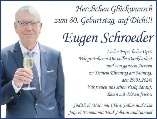 Glückwunschanzeige von Eugen Schroeder von Zeitung am Sonntag