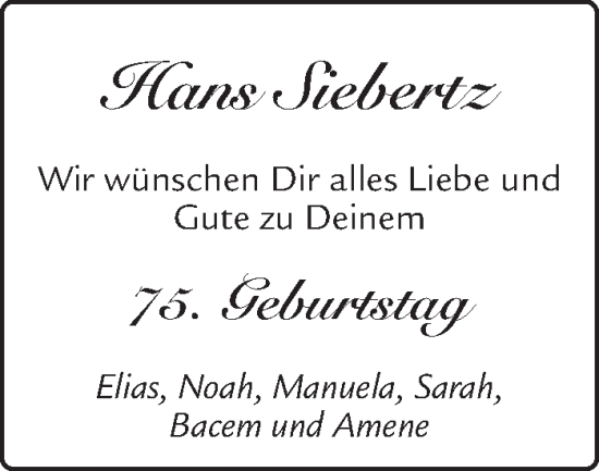 Glückwunschanzeige von Hans Siebertz von Aachener Zeitung