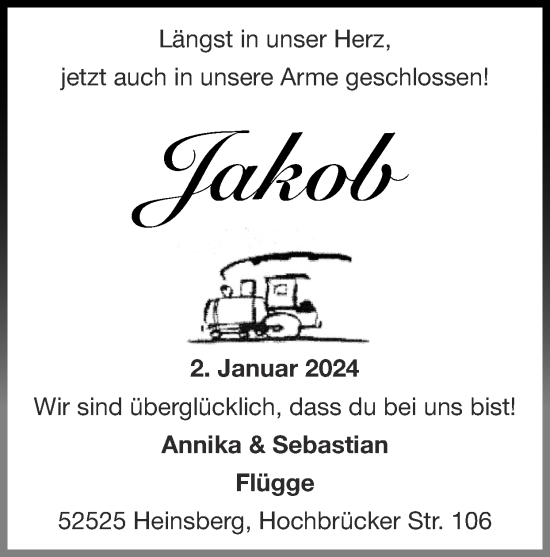 Glückwunschanzeige von Jakob  von Zeitung am Sonntag