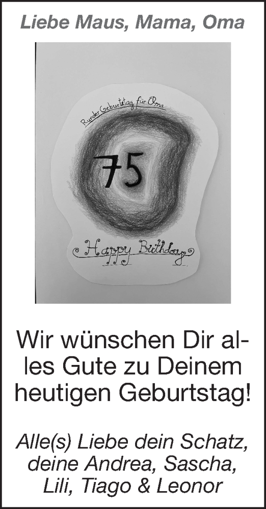 Glückwunschanzeige von Liebe Maus, Mama, Oma  von Aachener Zeitung