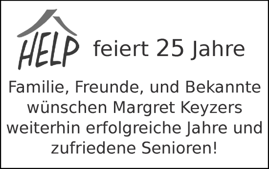 Glückwunschanzeige von Margret Keyzers von Zeitung am Sonntag