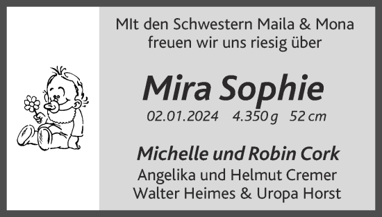 Glückwunschanzeige von Mira Sophie Cork von Zeitung am Sonntag