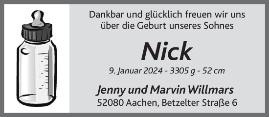 Glückwunschanzeige von Nick  von Aachener Zeitung