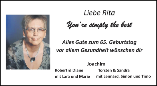 Glückwunschanzeige von Rita  von Aachener Zeitung