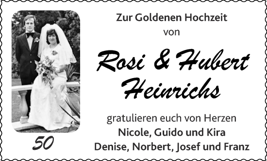 Glückwunschanzeige von Rosi & Hubert Heinrichs von Aachener Zeitung