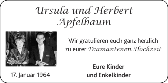 Glückwunschanzeige von Ursula und Herbert Apfelbaum von Aachener Zeitung