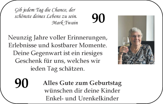 Glückwunschanzeige von Geburstagswunsch  von Zeitung am Sonntag