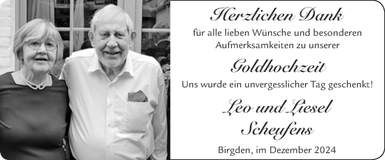 Glückwunschanzeige von Leo und Liesel Scheufens von Zeitung am Sonntag