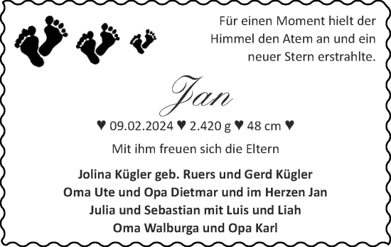 Glückwunschanzeige von Jan  von Zeitung am Sonntag
