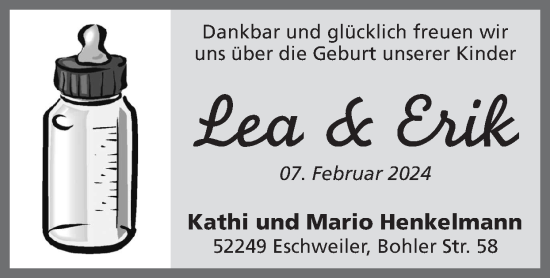 Glückwunschanzeige von Lea und Erik  von Zeitung am Sonntag