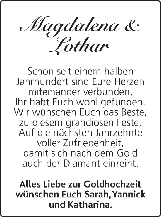 Glückwunschanzeige von Magdalena und Lothar  von Aachener Zeitung