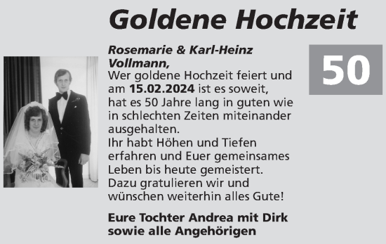 Glückwunschanzeige von Rosemarie & Karl-Heinz Vollmann von Zeitung am Sonntag