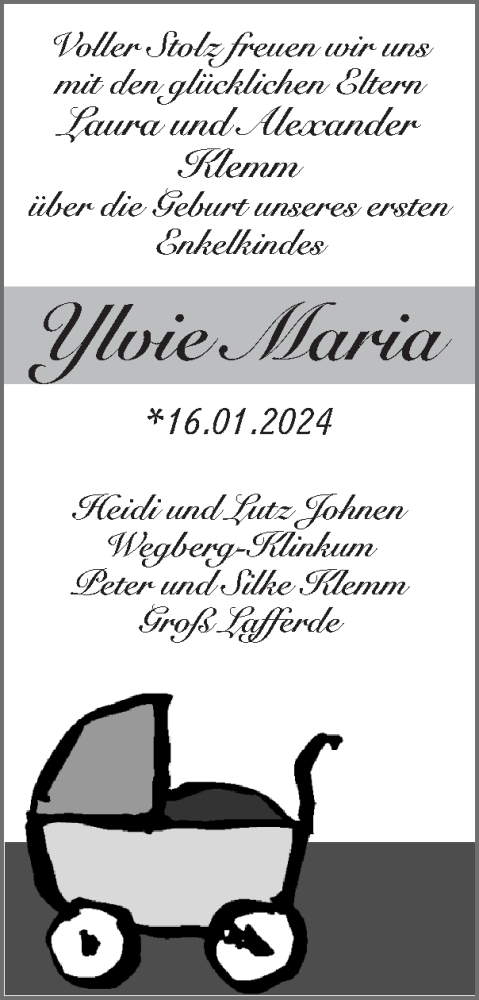 Glückwunschanzeige von Ylvie Maria von Zeitung am Sonntag