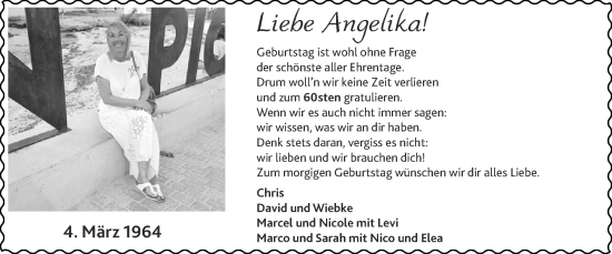 Glückwunschanzeige von Angelika  von Zeitung am Sonntag