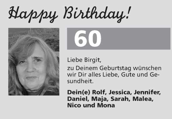 Glückwunschanzeige von Birgit  von Zeitung am Sonntag