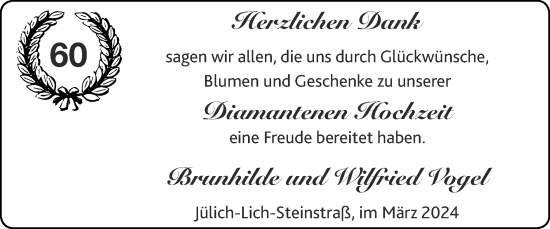 Glückwunschanzeige von Brunhilde und Wilfried Vogel von Zeitung am Sonntag