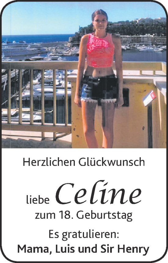 Glückwunschanzeige von Celine  von Zeitung am Sonntag