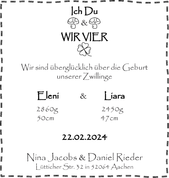 Glückwunschanzeige von Eleni und Liara  von Aachener Zeitung