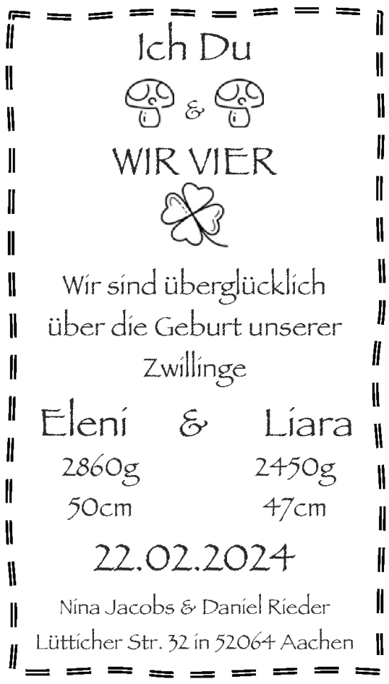 Glückwunschanzeige von Eleni und Liara  von Aachener Zeitung