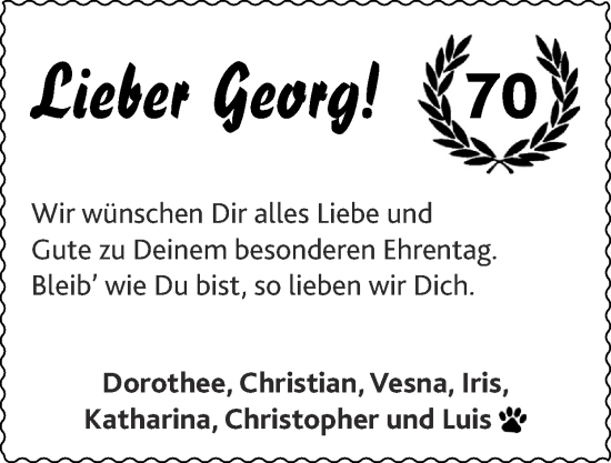 Glückwunschanzeige von Georg  von Zeitung am Sonntag