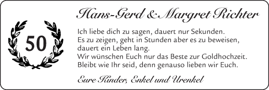 Glückwunschanzeige von Hans-Gerd und Margret Richter von Zeitung am Sonntag